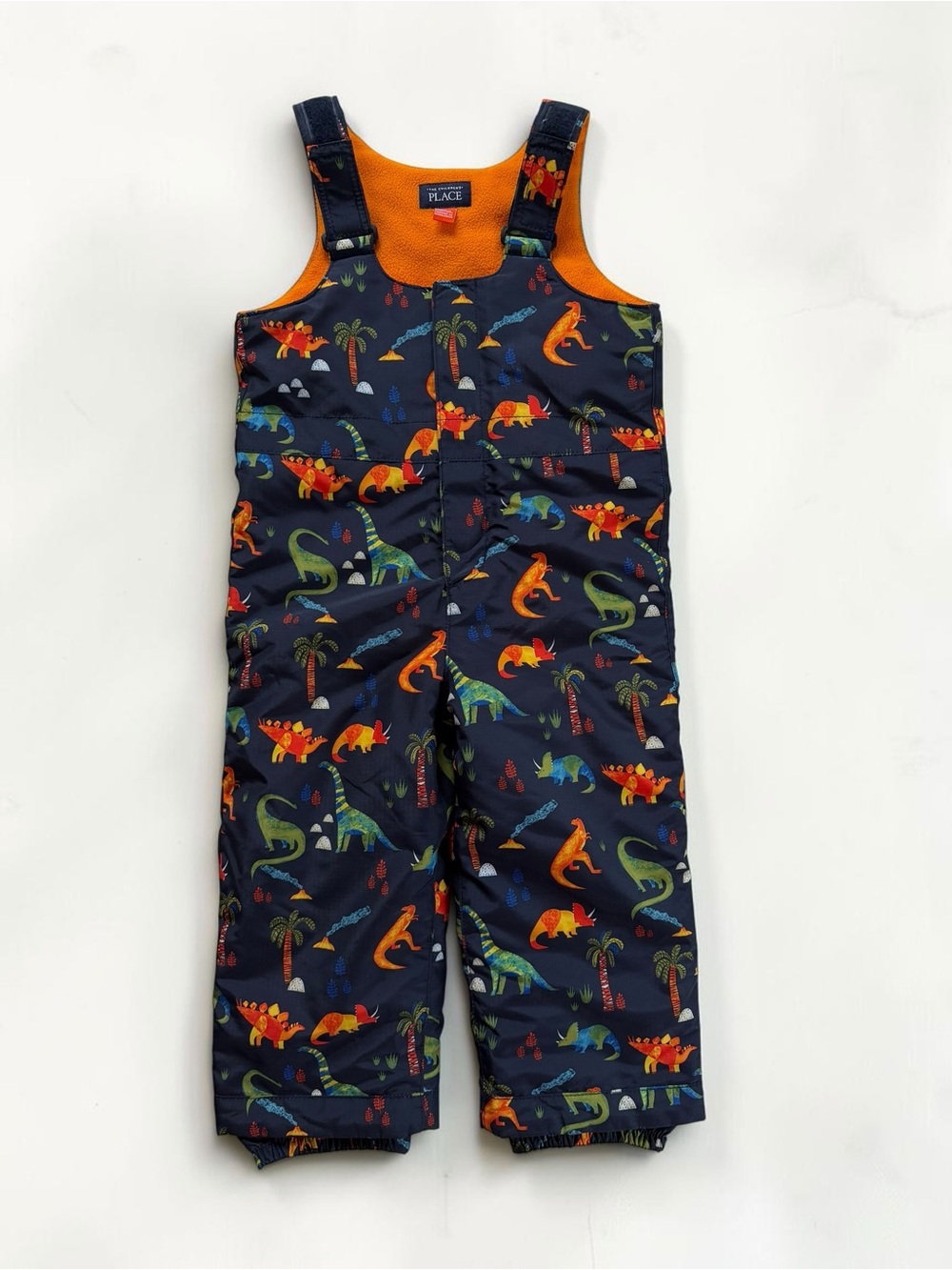 THE CHILDRENS PLACE EUC Colorful Dinosaur Fleece Lined Snow Bibs